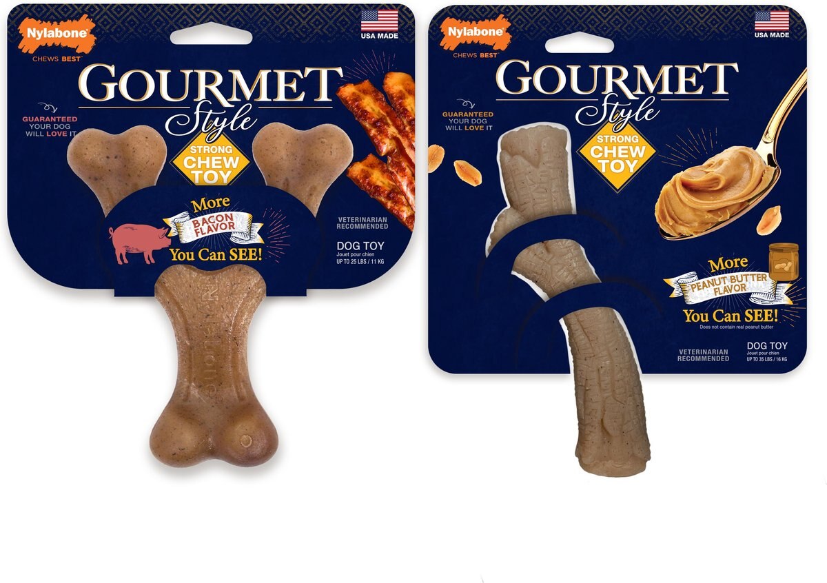 Nylabone Gourmet Style Bacon and Peanut Butter Strong Chew Dog Toy Bundle， 2 count