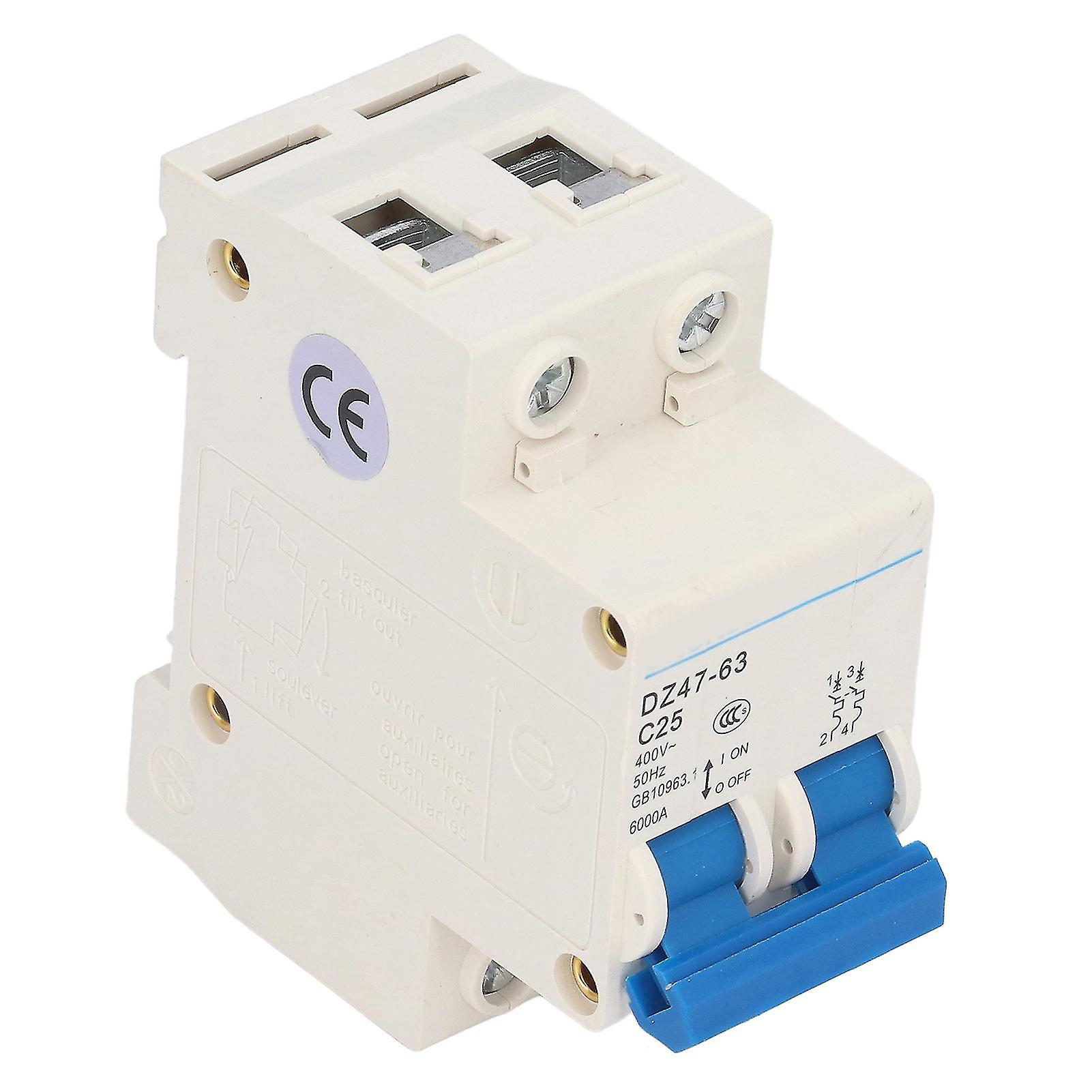 2P Miniature Circuit Breaker 400V 25A DIN Rail Mount Low Voltage Protection Switch DZ47‑63 C25