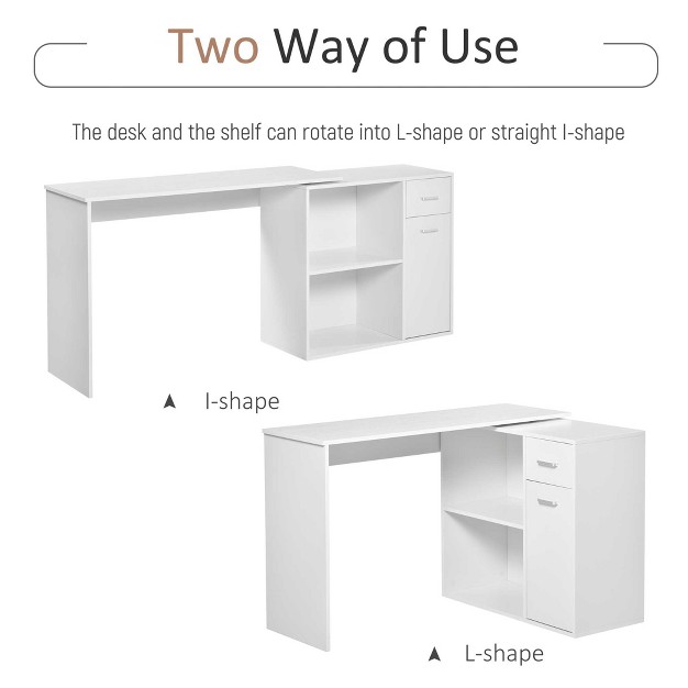 Homcom L shaped Computer Desk Workstation With Rotating Storage Shelves And Drawer