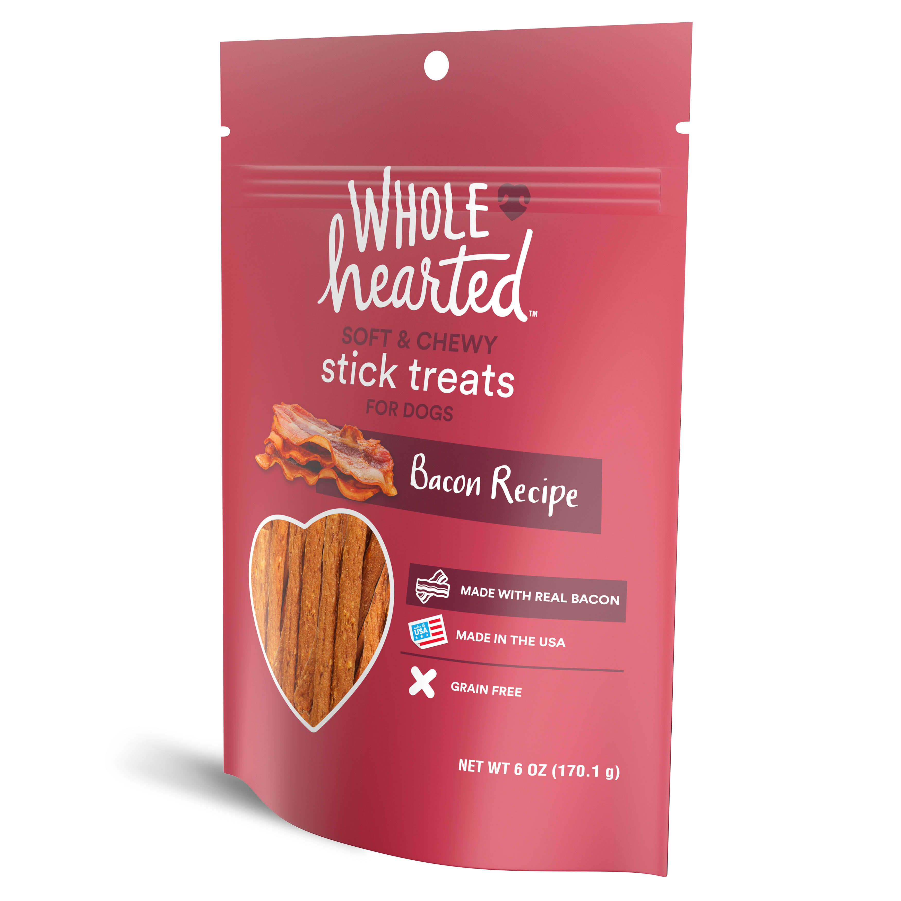 WholeHearted Grain Free Soft and Chewy Bacon Recipe Dog Stick Treats， 16 oz