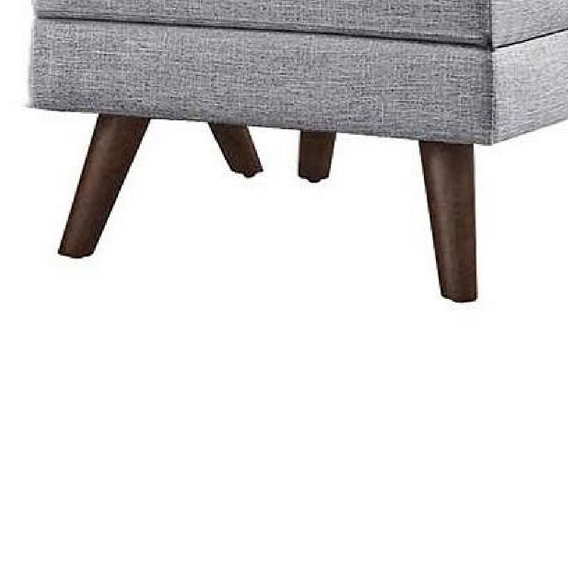 Fabric Upholstered Ottoman With Tappered Wooden Legs， Light Gray and Brown