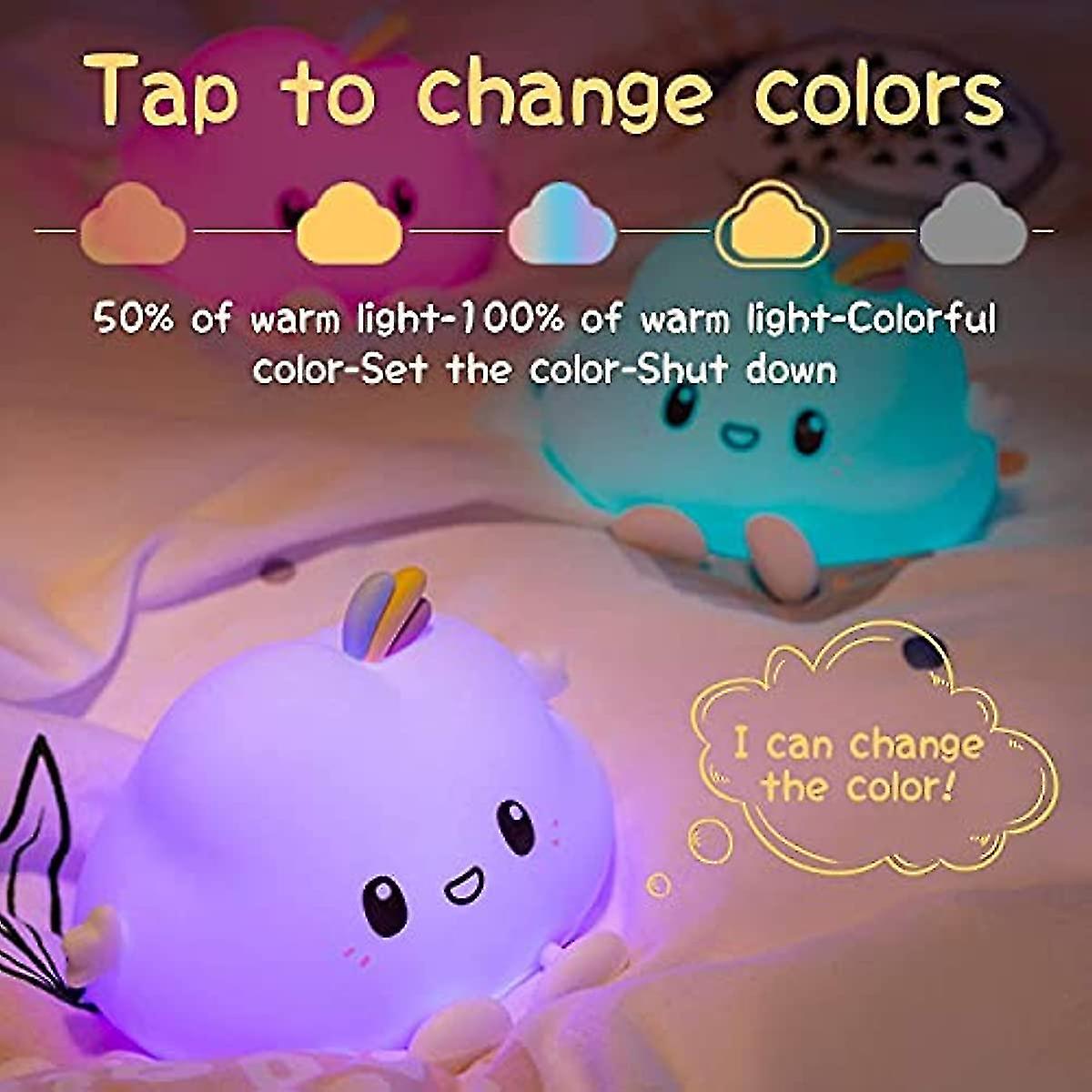 Cute Cloud Night Light  Baby Night Light Kids Lamp For Bedroom  7 Colour Changing Led Portable Cloud Lamp  Rechargeable Battery Lights For Bedroom Dec