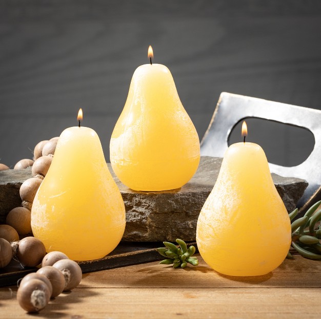 Pale Yellow Pear Candles Set Of 3