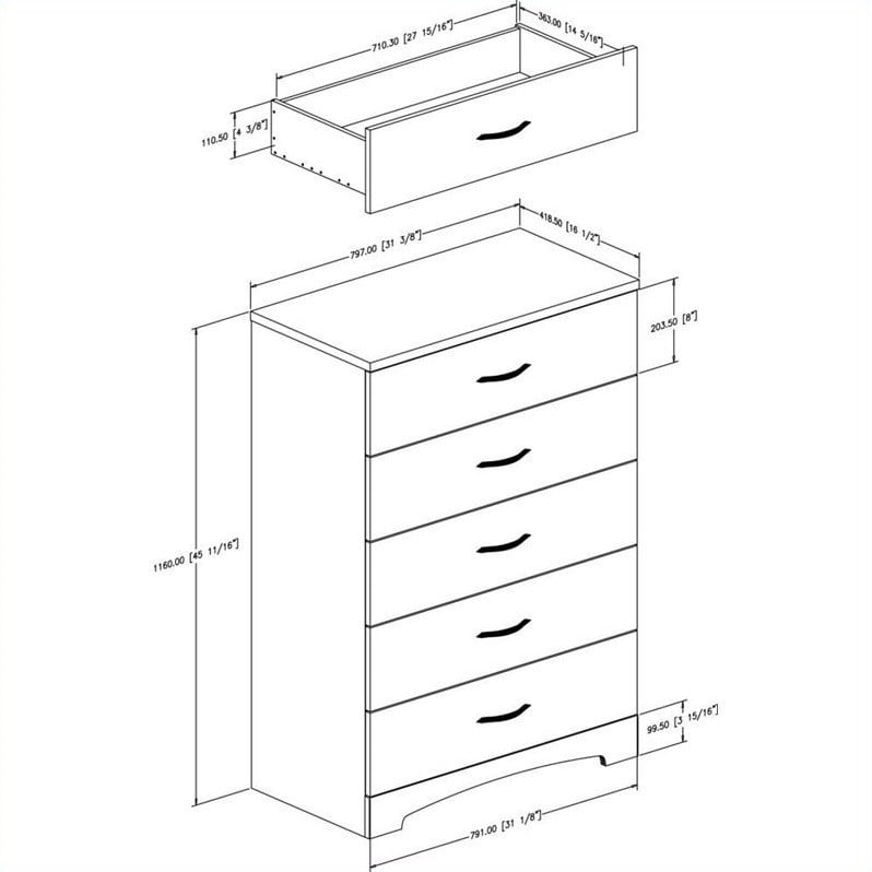 Home Square 2-Piece Set with 1-Drawer Nightstand & 5-Drawer Chest in Pure Black