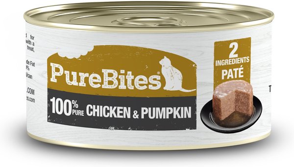 PureBites 100% Pure Chicken and Pumpkin Paté Cat Food Toppings， 2.5-oz can， 12 count