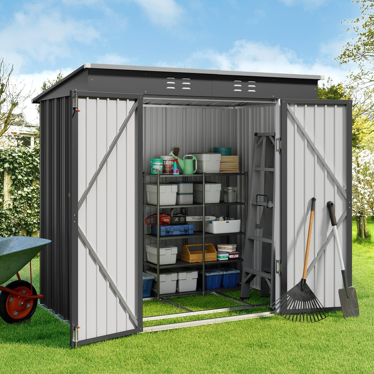 Lofka 6ft x 4ft Metal Garden Shed for Outdoor Storage, Gray