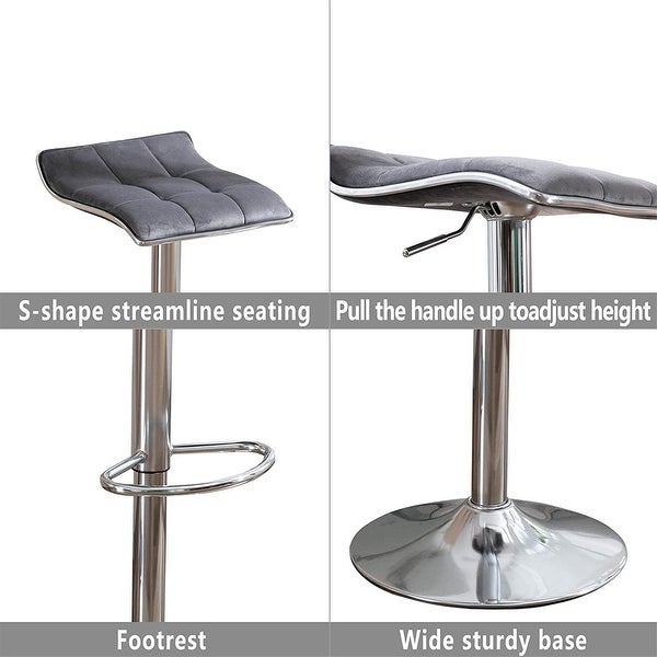 Set of 2 Square Backless Adjustable With Base Swivel Bar Stools