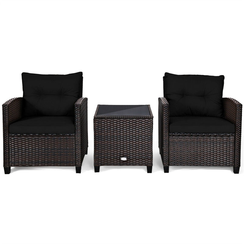 3 Pieces Patio Rattan Furniture Set Outdoor Wicker Conversation Set with Washable Cushion and Coffee Table