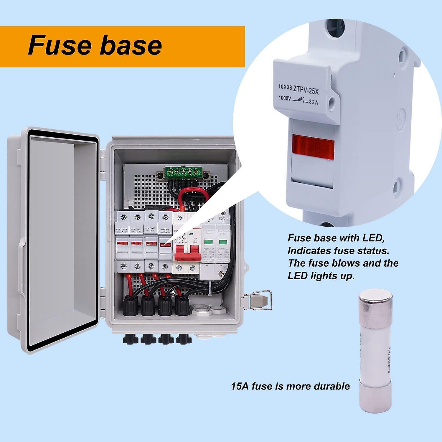 4 String Pv Combiner Box With Circuit Breaker Led 15a Current Fuse Lightning Arreste Solar Combiner Box Waterproof With 3 Digit Combination Lock Mount