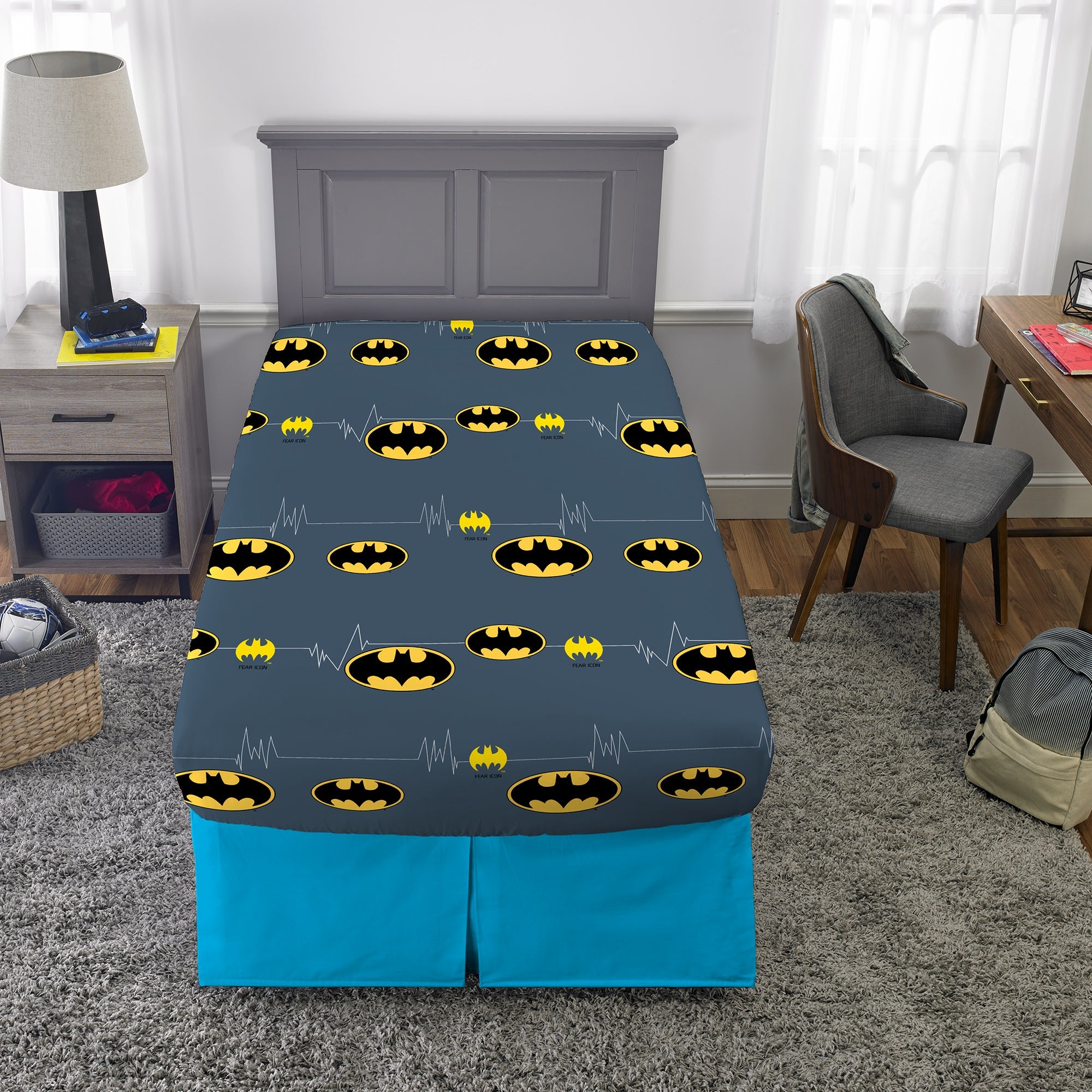 Batman Kids Twin Bed in a Bag, Comforter and Sheets, Gray, Warner Bros