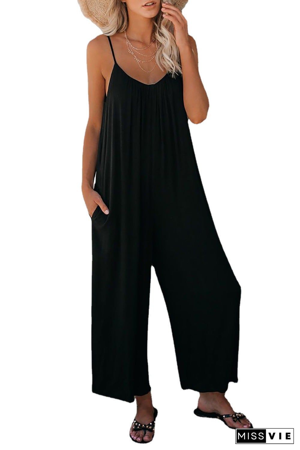 Strap Jumpsuit Women's New Solid Color Pocket Casual Jumpsuit