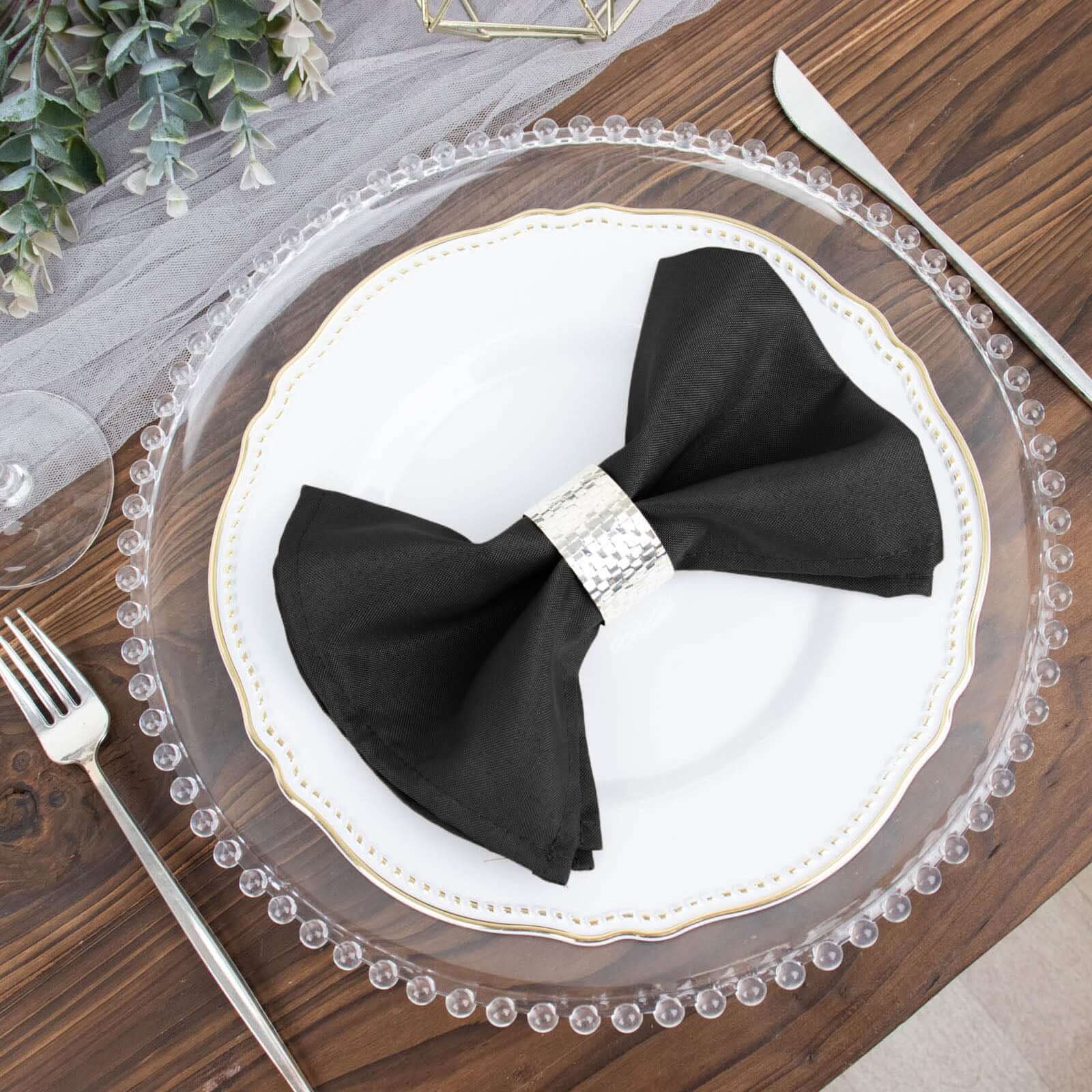 5 Pack Black Cloth Napkins with Hemmed Edges, Reusable Polyester Dinner Linen Napkins - 17