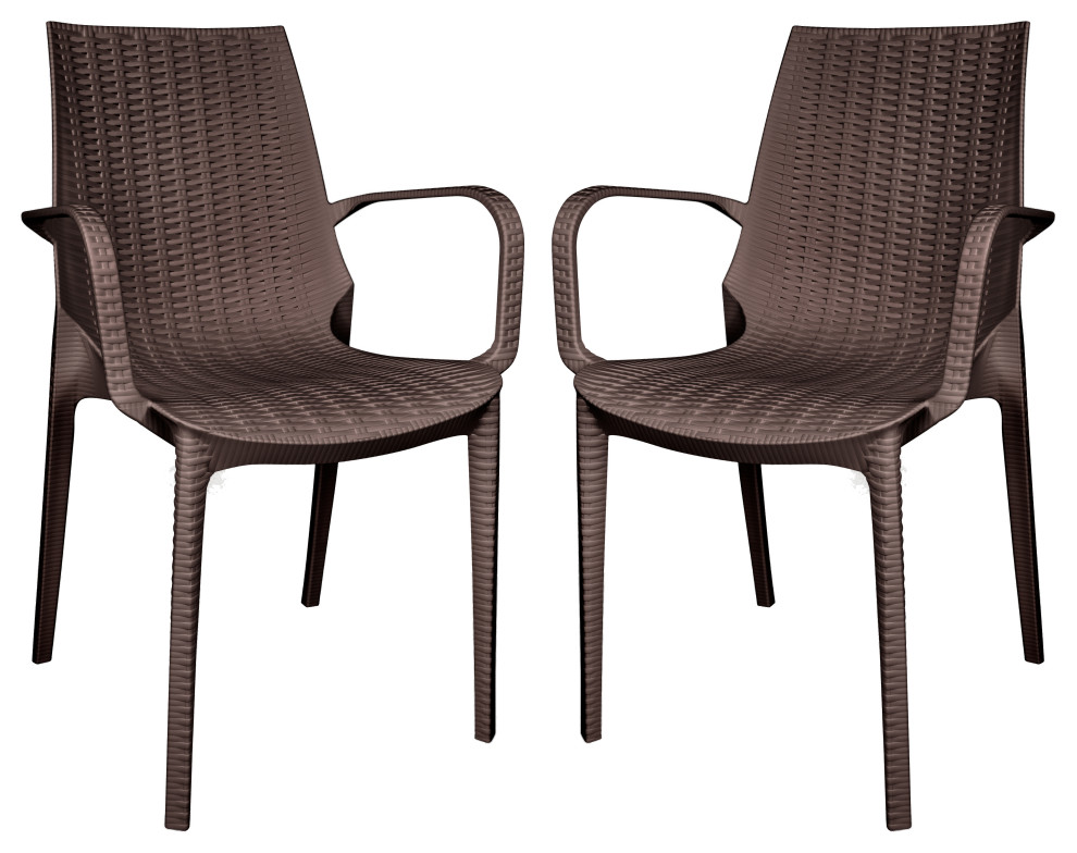 Kent Modern Stackable Outdoor Dining Arm Chair Set of 2   Tropical   Outdoor Dining Chairs   by LeisureMod  Houzz