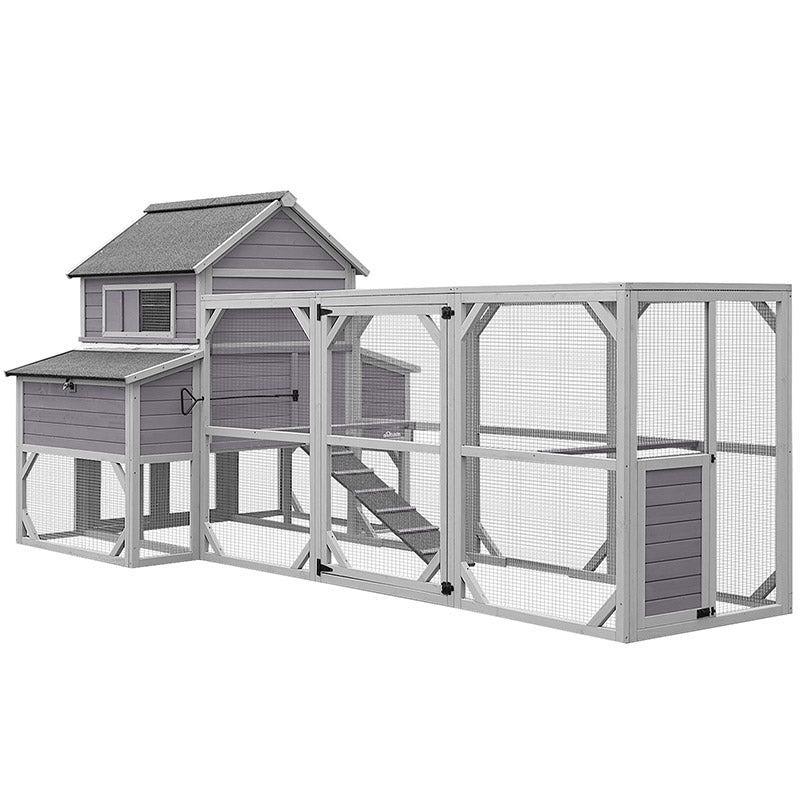 Morgete 137'' Chicken Coop for 8 - 10 Chickens， Large Hen House with 2 Nest Box， Wood Poultry Cage with 6 Perches