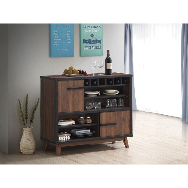 Wood Wine Cabinet With 2 Sliding Doors in Walnut and Black