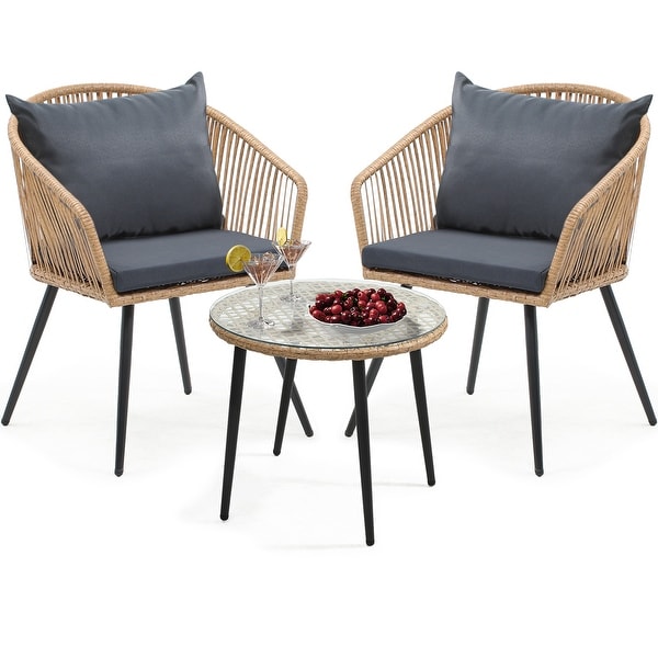 3Piece Patio Furniture Wicker Bistro Set with Cushions