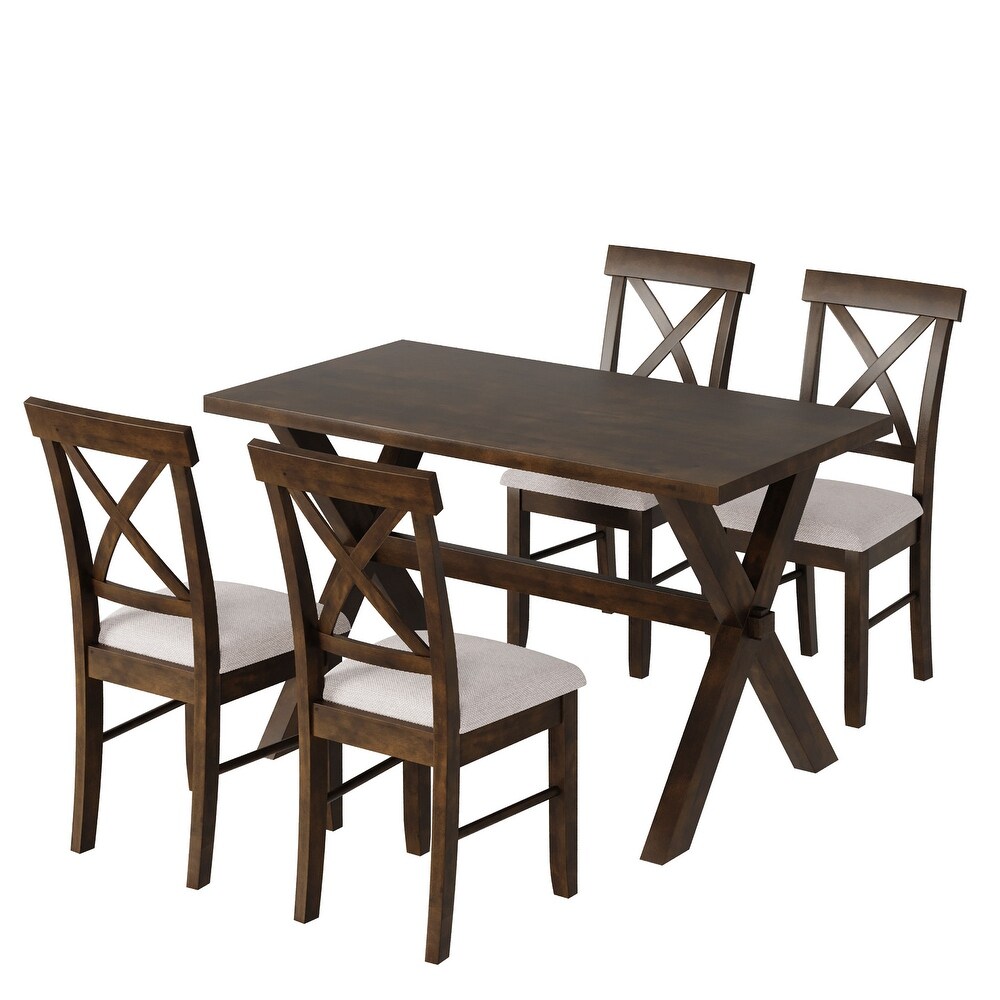 5 Pieces Farmhouse Rustic Wood Kitchen Dining Table Set with Upholstered 4 X back Chairs