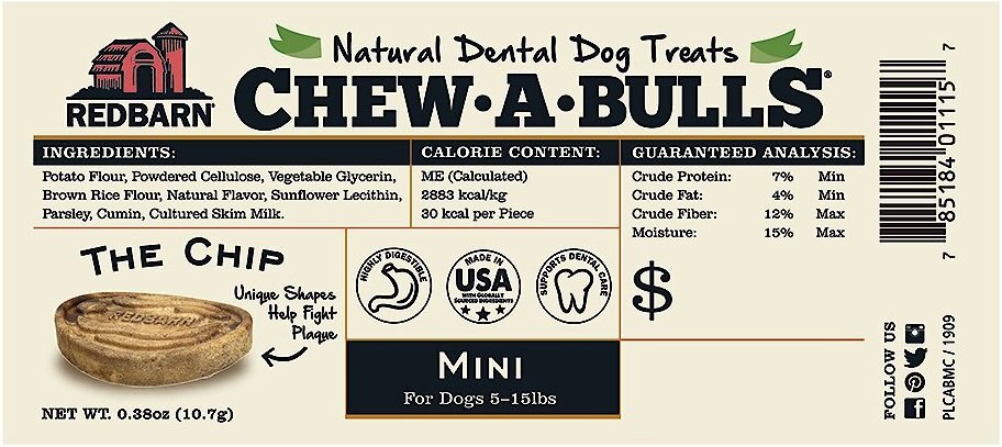 Redbarn Chew-A-Bulls Chip Mini Dental Dog Treats