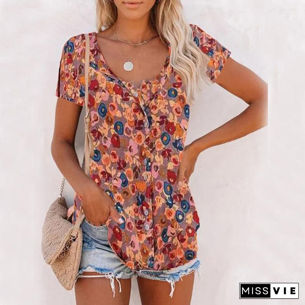 Short Sleeve Vintage Printed Chiffon T-Shirt