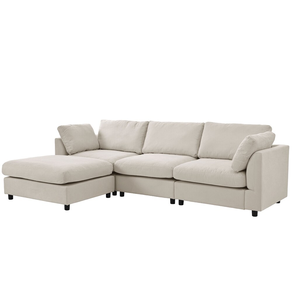 Beige Convertible Chaise Sofa L shape Sectional Sofa with Ottomans