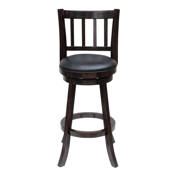 Swivel Counter Stool with Curved Vertically Slatted Back， Dark Brown