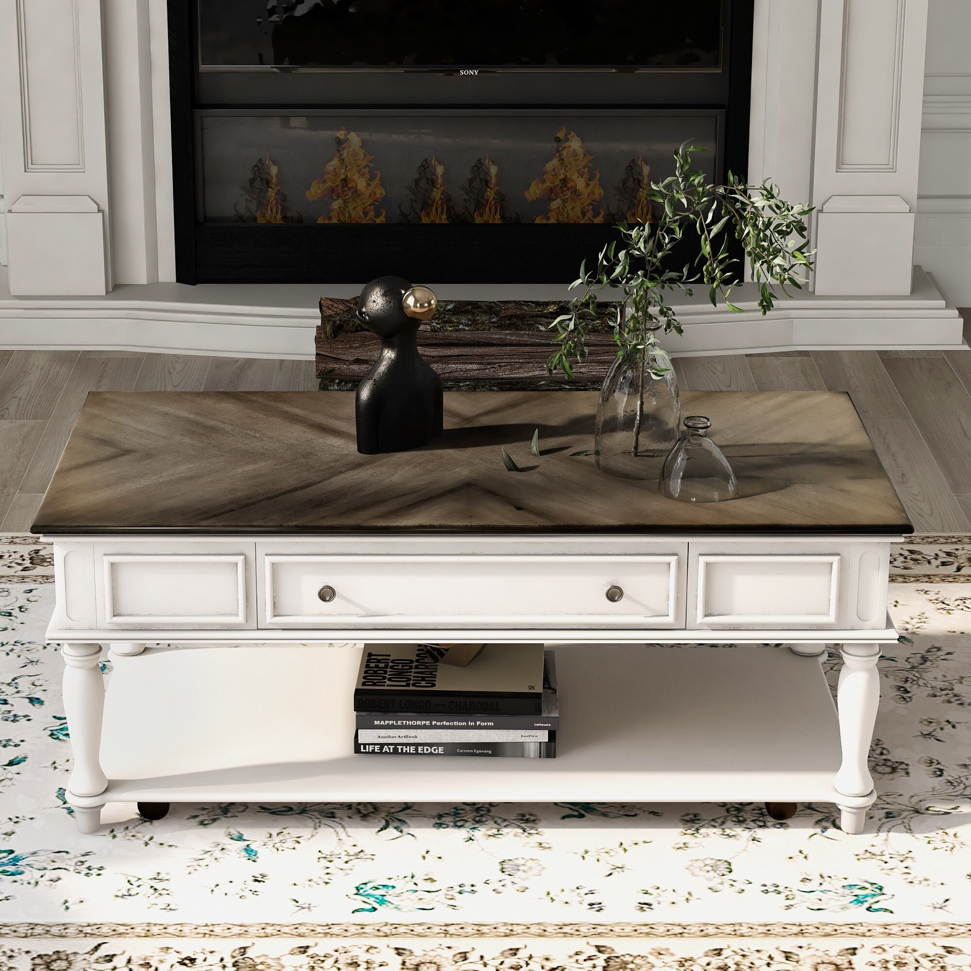 Retro Coffee Table with Caster Wheels for Livingroom