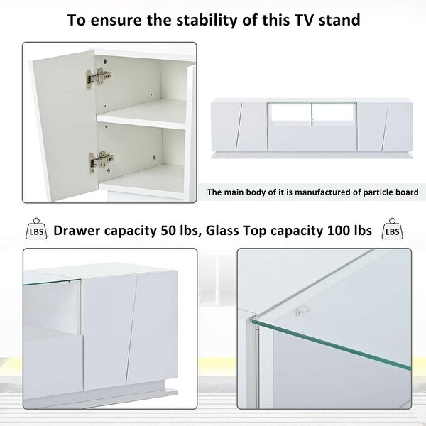 70'' Width Modern High Gloss TV Stand with Tempered Glass