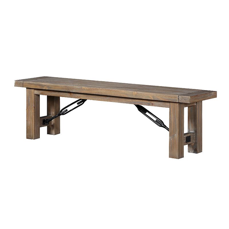 Acacia Wood Bench with Thick Block Legs， Brown