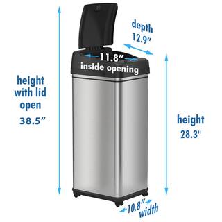 iTouchless Glide 13 Gal. Sensor Stainless Steel Trash Can with Wheels and Odor Control System DZT13M