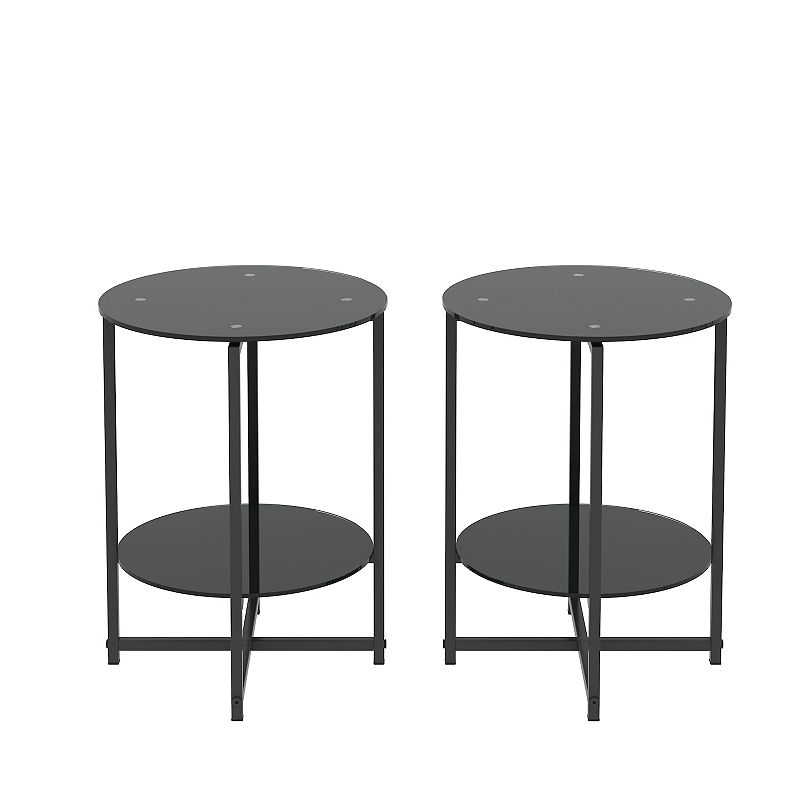 F.C Design 2-Piece Set Tempered Glass End Table and Round Coffee Table for Bedroom， Living Room， Office - Modern