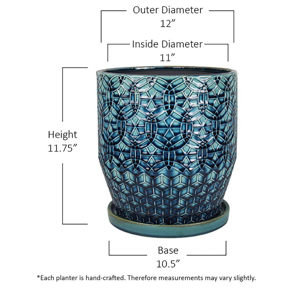 Trendspot 12 in. Dia Blue Rivage Ceramic Decorative Pot CR10853-12A