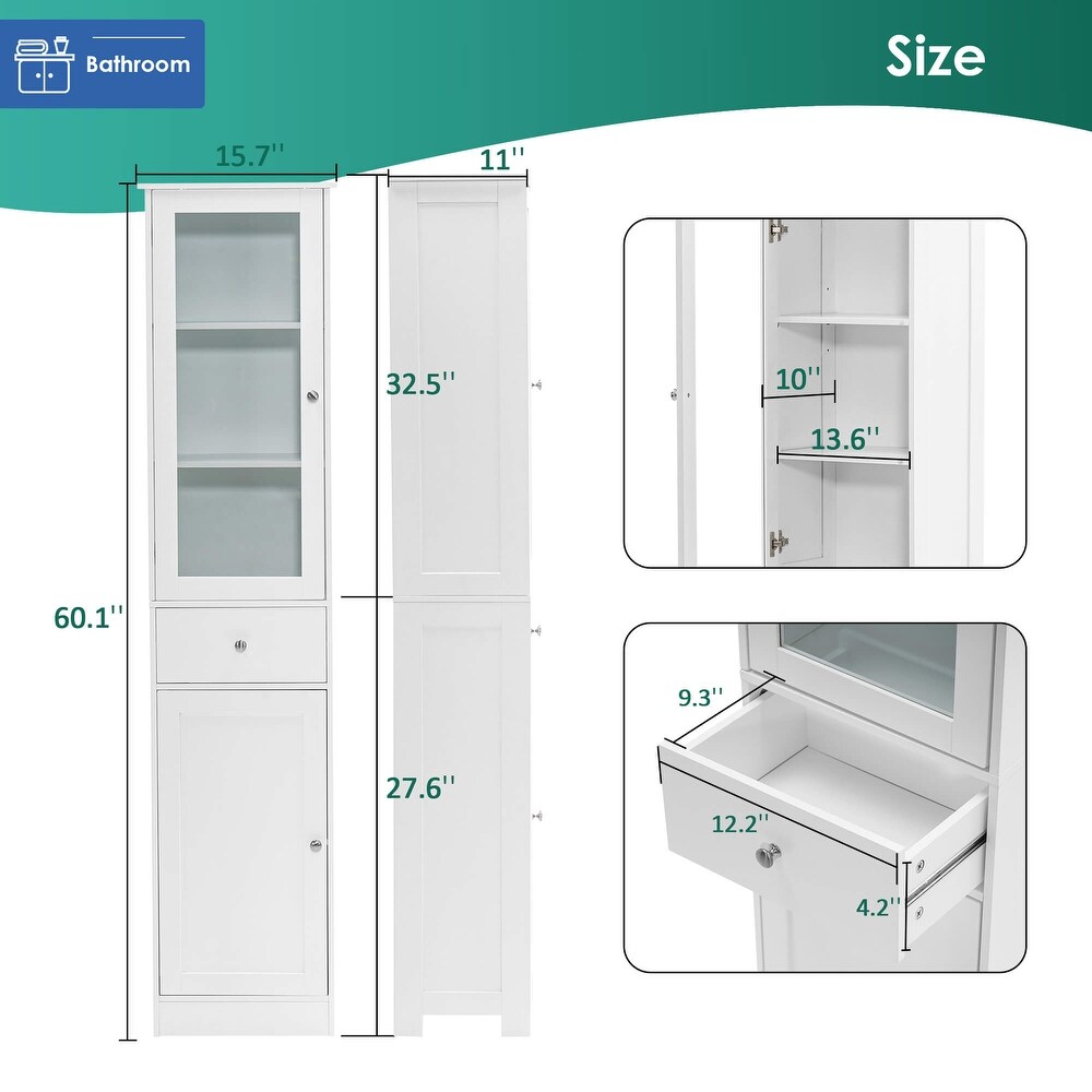 Bathroom Storage Cabinet  Slim Floor Standing Organizer Cabinet