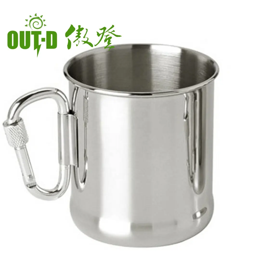 Wholesale Stainless Steel 304 drinking mugs Outdoor Camping climbing cup With foldable self lock carabiner handle