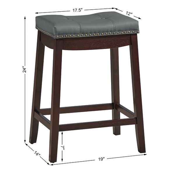 Premium Set of 2 Padded Counter Saddle Backless Nail Head Bar Stool