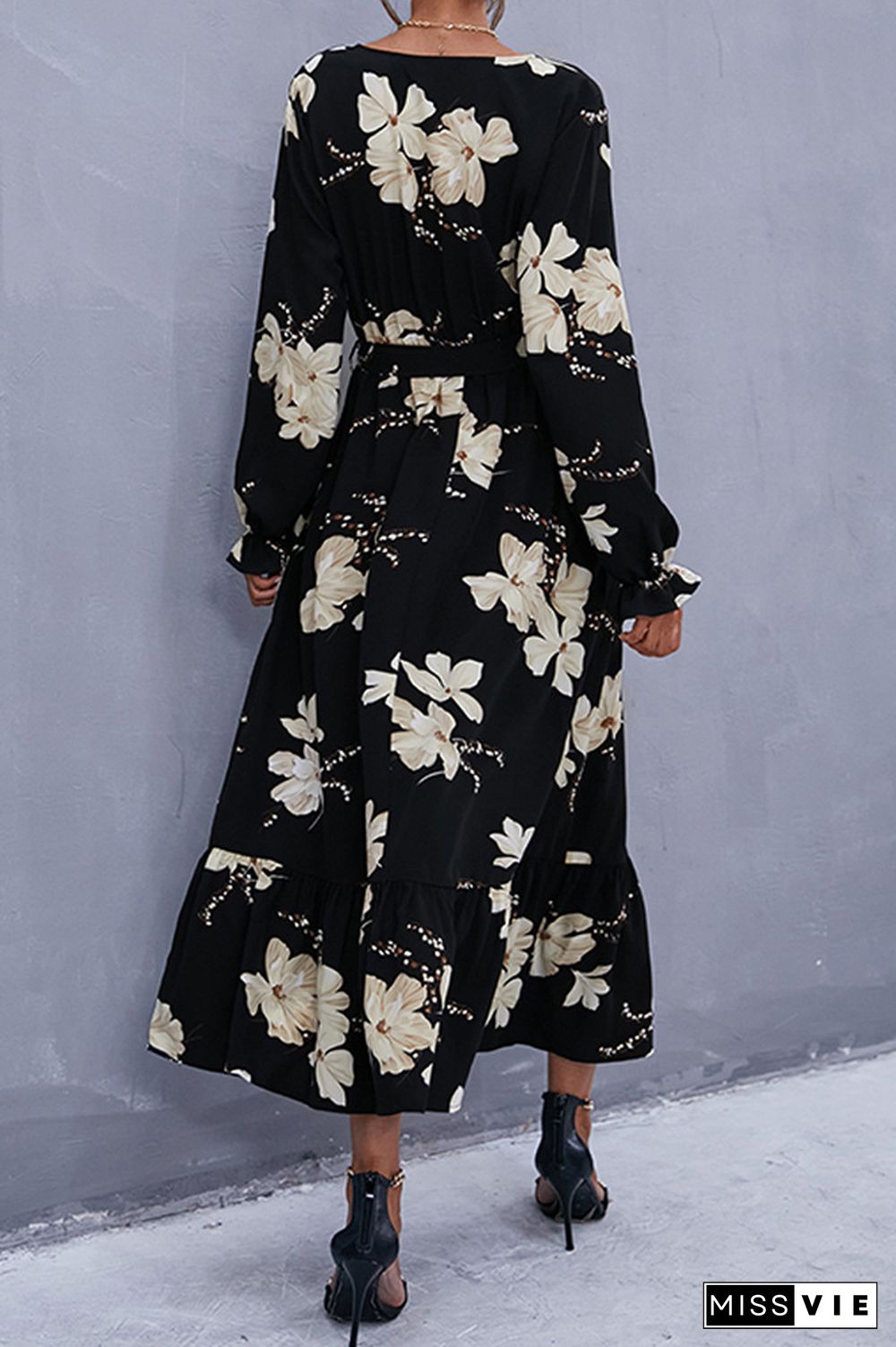 Surplice V Neck Floral Maxi Dress