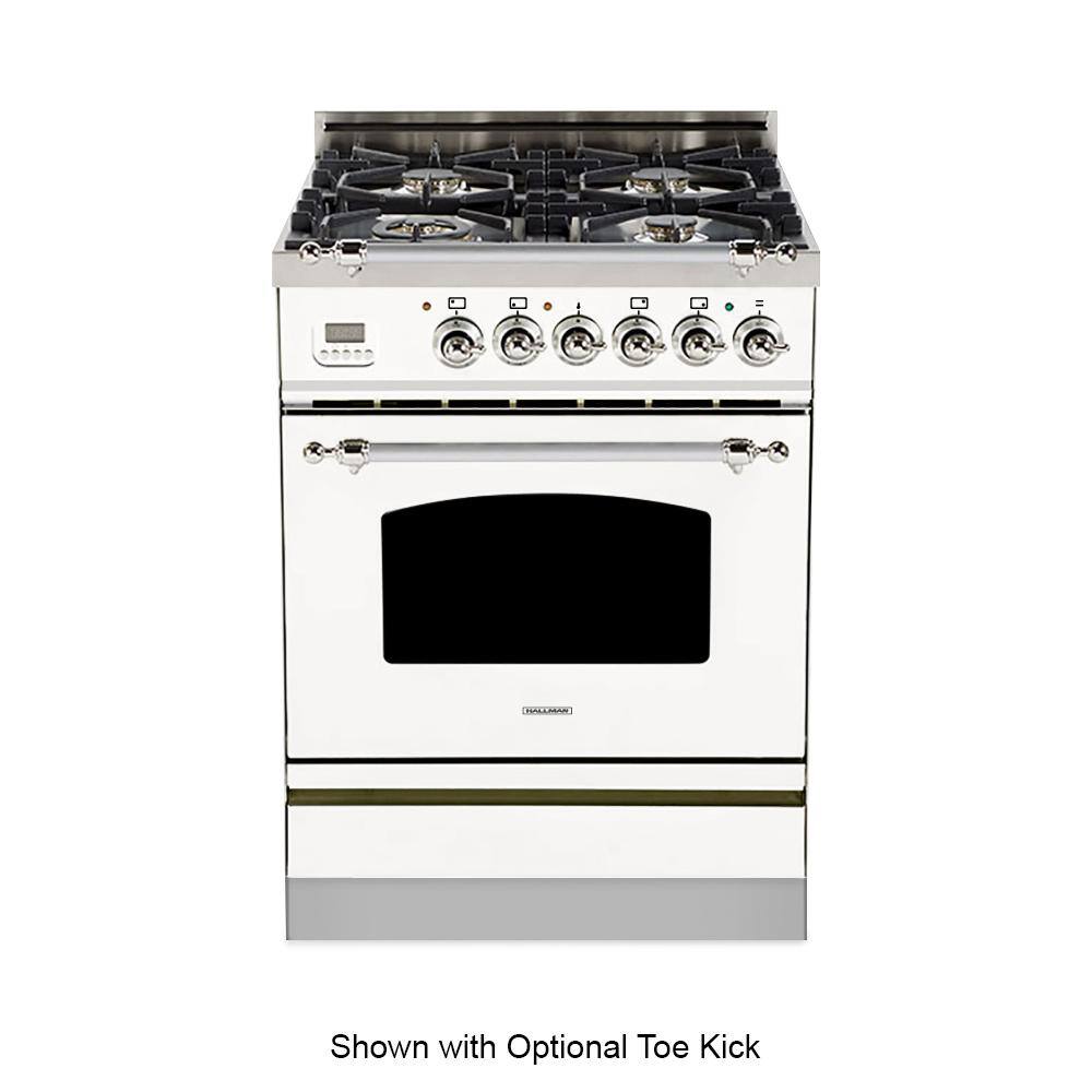 Hallman 24 in. 2.4 cu. ft. Single Oven Italian Gas Range with True Convection 4 Burners Chrome Trim in White HGR24CMWT