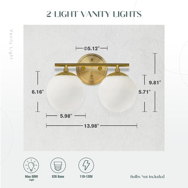 Modern Bathroom Vanity Light with Frosted Glass Shades in Gold Finish