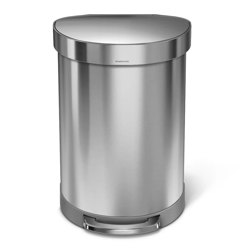 simplehuman 60 Liter Semi-Round Hands-Free Kitchen Step Trash Can with Soft-Close Lid， Brushed