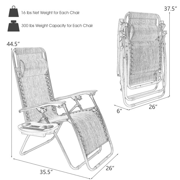 Tangkula 2pc Zero Gravity Chair Adjustable Recliners Textiliene