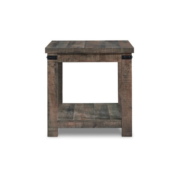 24 Inch Side End Table， Matte Black Metal Hardware， Rich Brown Wood Frame