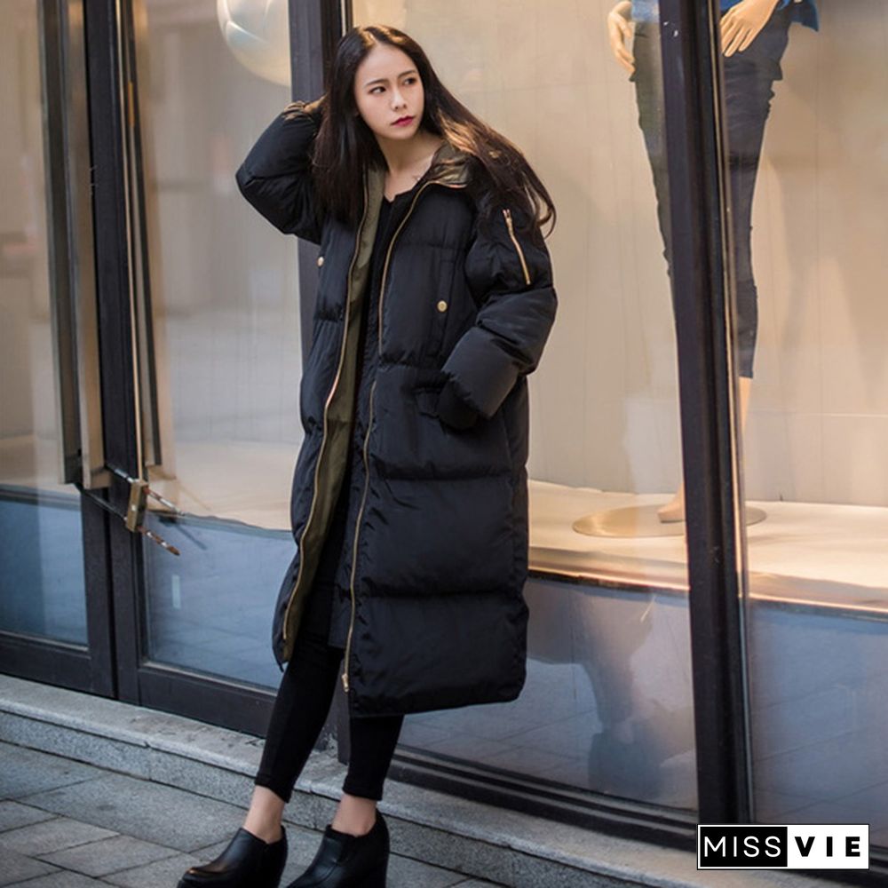 Women Long Puffer Coat Quilted Parka Down Jacket Hooded Oversized Loose