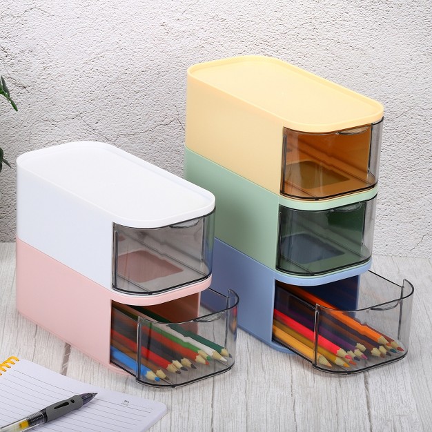 Unique Bargains Desktop Storage Drawer Plastic Stackable Desk Organizer Makeup Brush Stationery Box For Office