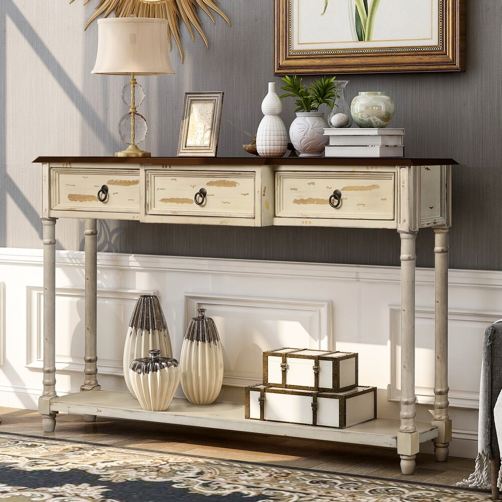 Wood Console Table with Drawers