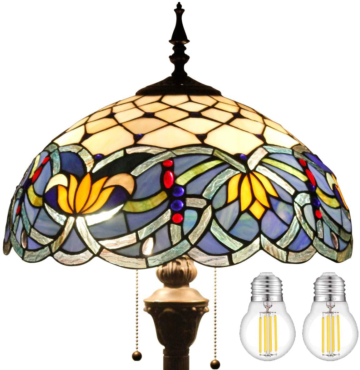 BBNBDMZ Tiffany Floor Lamp Blue Lotus Stained Glass Flower Standing Reading Light 16X16X64 Inches Antique Pole Corner Lamp Decor Bedroom Living Room  Office S220 Series