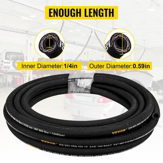 VEVOR Hydraulic Hose 14 in. x 50 ft. Bulk Hydraulic Hose 5800 PSI Rubber Hydraulic Hose with 2 High-Tensile Steel Wire Braid YG50FT1-4-5800P01V0