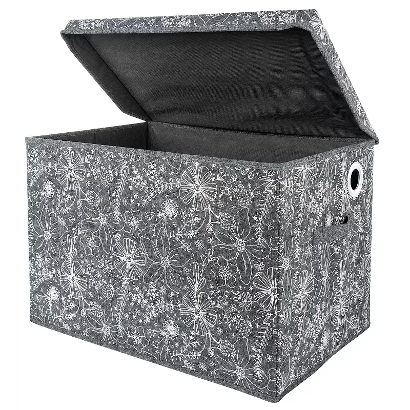 Sammy and Lou Floral Gray and White Felt Toy Box