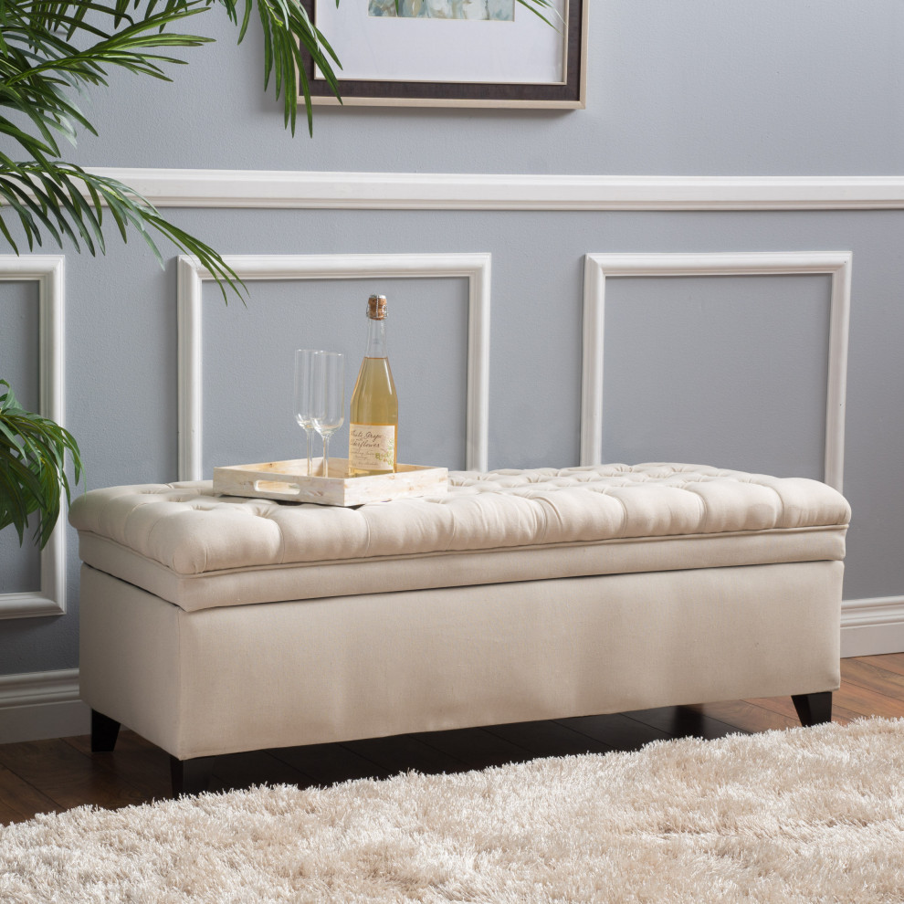 GDF Studio Sheffield Fabric Beige Tufted Storage Ottoman   Transitional   Footstools And Ottomans   by GDFStudio  Houzz