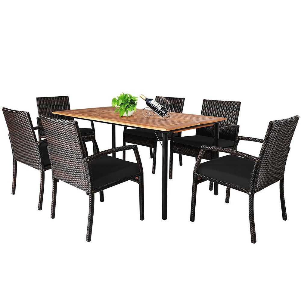 Gymax 7PCS Patio Dining Furniture Set Yard w/ Wooden Tabletop Black