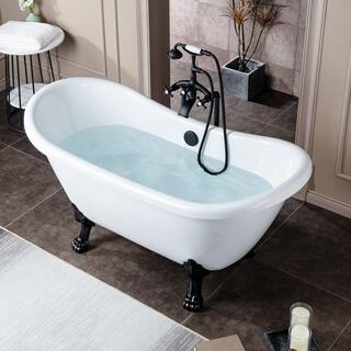 WOODBRIDGE Topeka 59 in. Heavy Duty Acrylic Slipper Clawfoot Bath Tub in White Faucet Claw Feet Drain  Overflow in Matte Black HBT7037