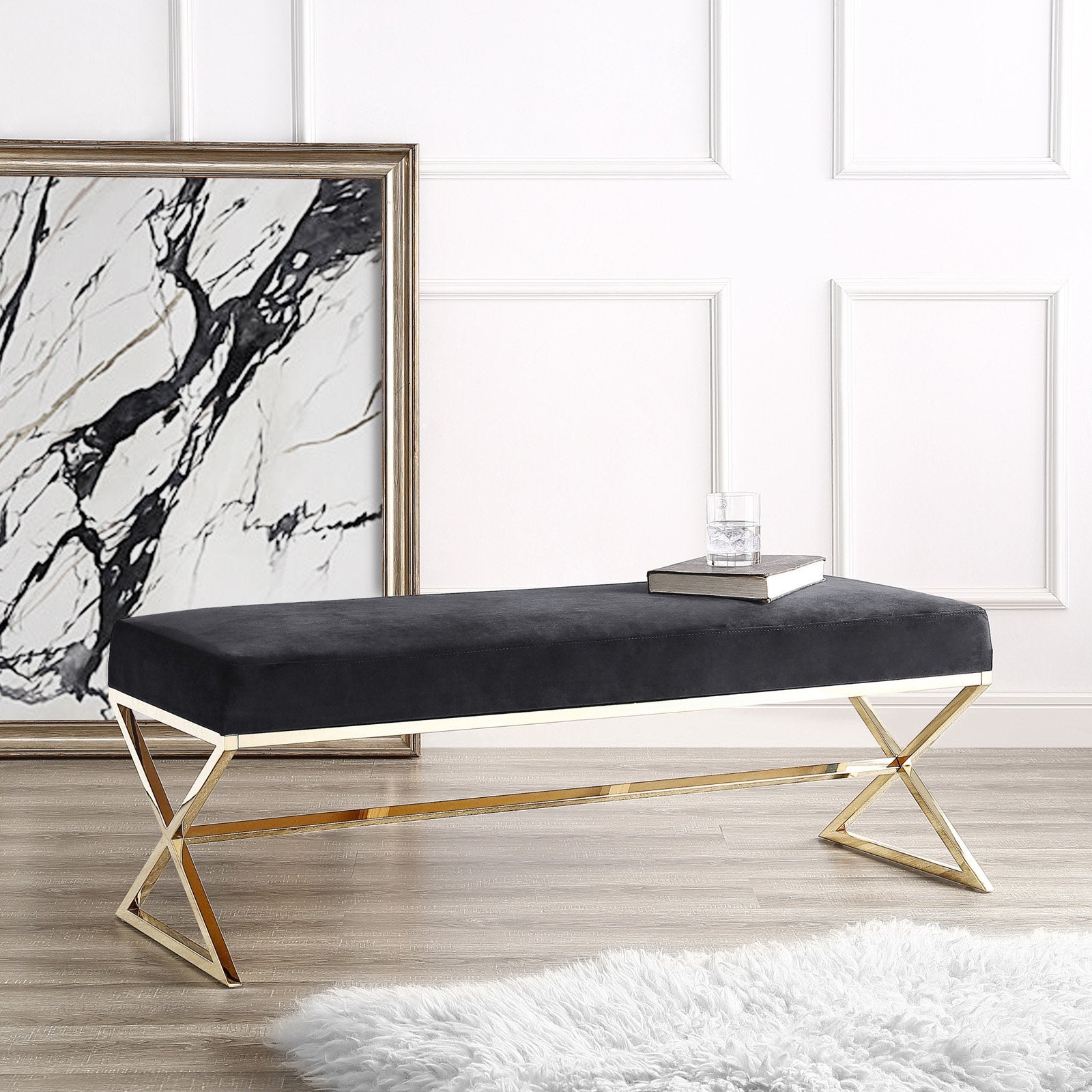 Inspired Home Nicole Velvet Backless Bedroom Bench